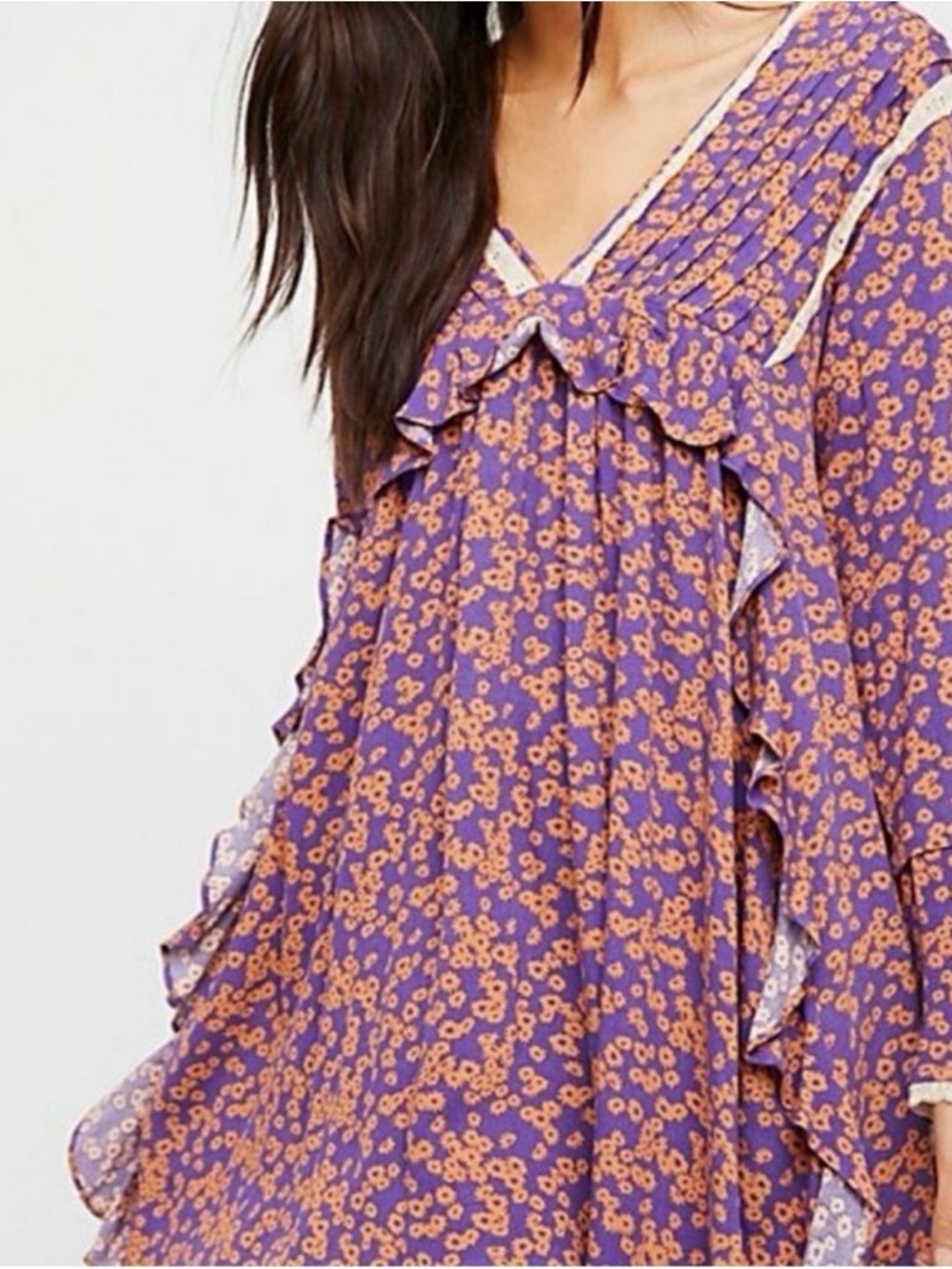 FREE PEOPLE We Are The Free Long Sleeve Floral V Neck . SMALl